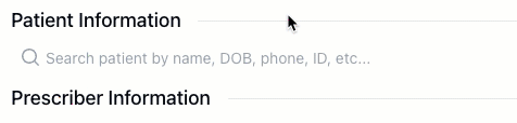 Cursor clicking into the patient search field in the Patient Information section