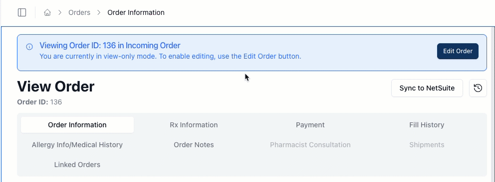 Scrolling through an order while the View Order banner stays fixed at the top of the screen