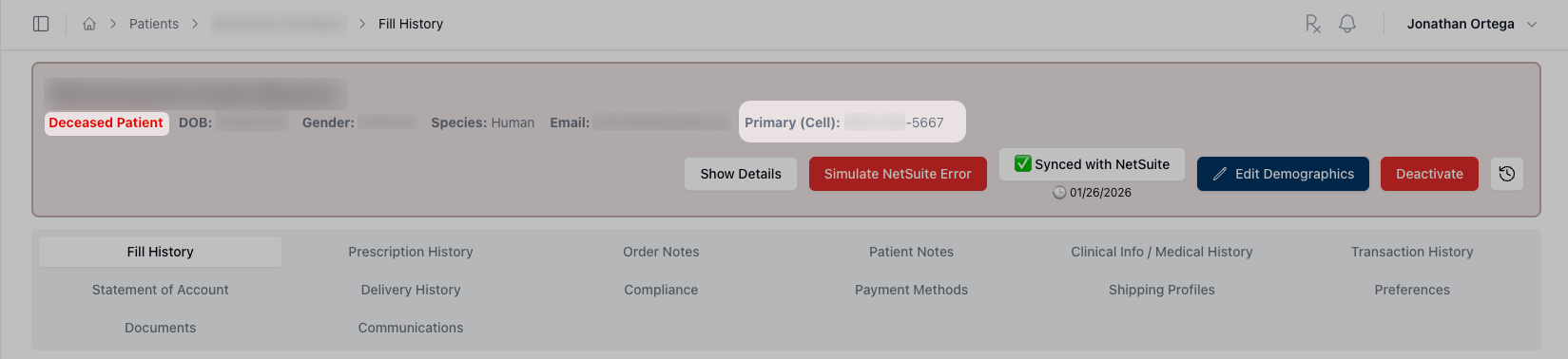 Patient record showing deceased status