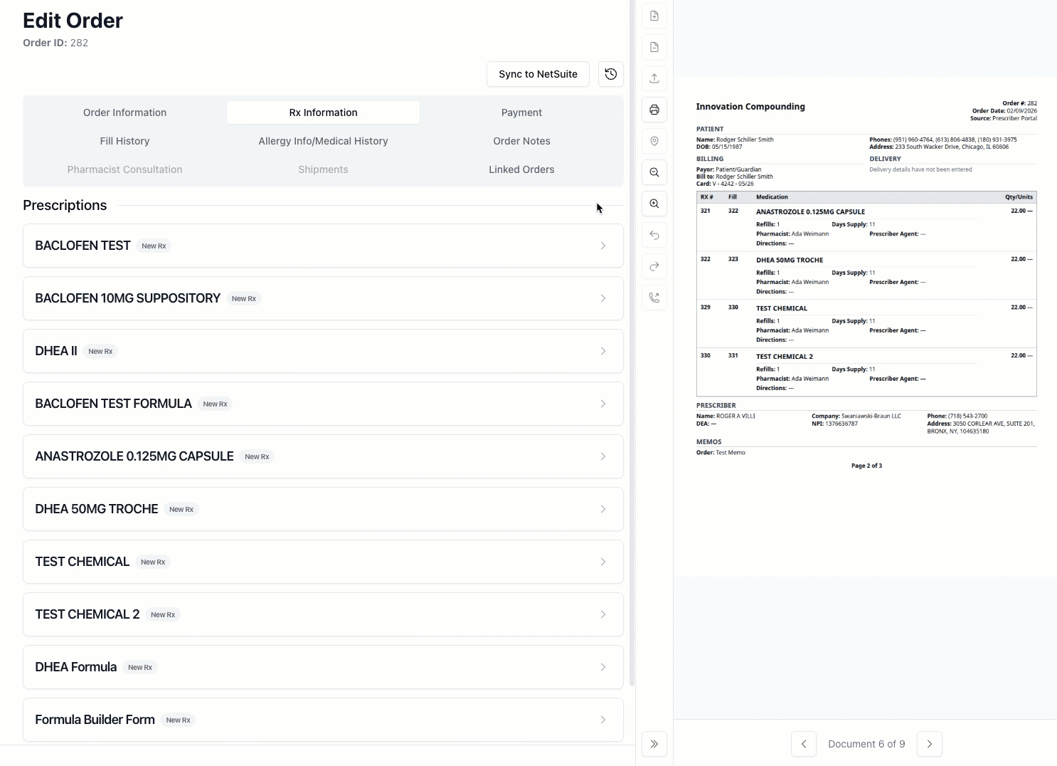 Animation showing prescription sections collapsing for easier navigation