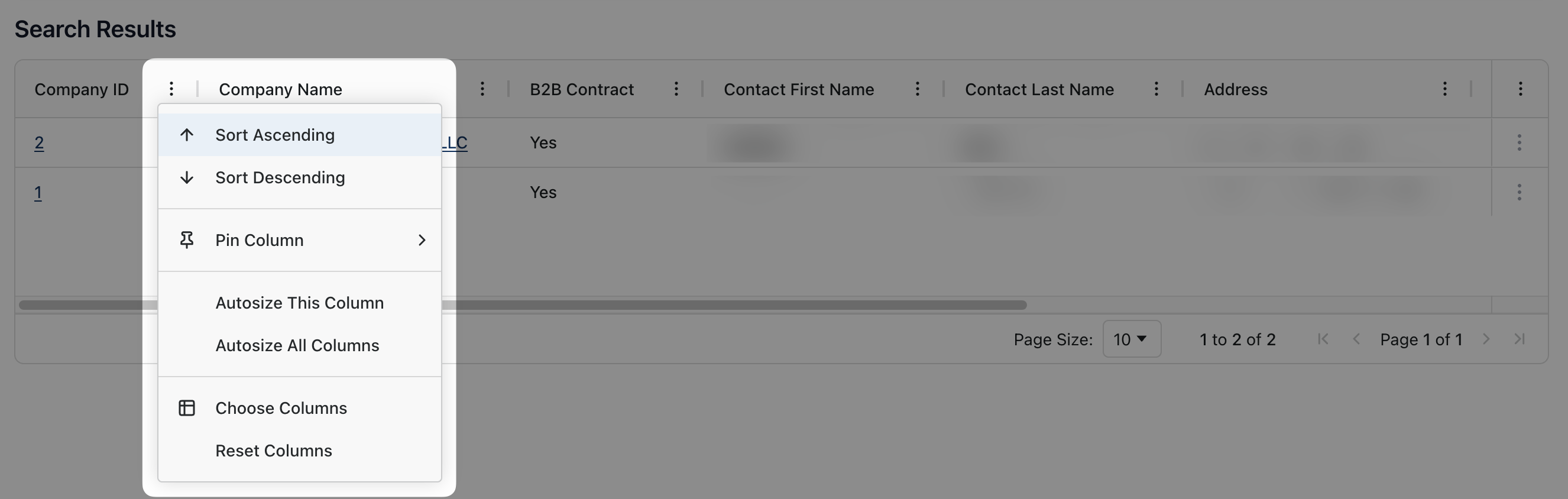 An open drop-down menu displaying options for sorting information on a table.