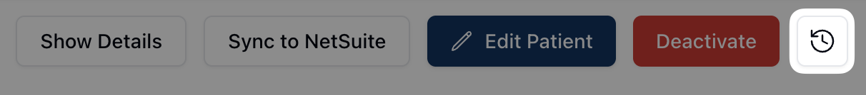 Five action buttons visible on the Patient record with the Activity Log icon highlighted.