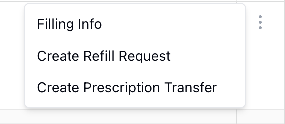 A close-up of the Dispensing History actions menu.