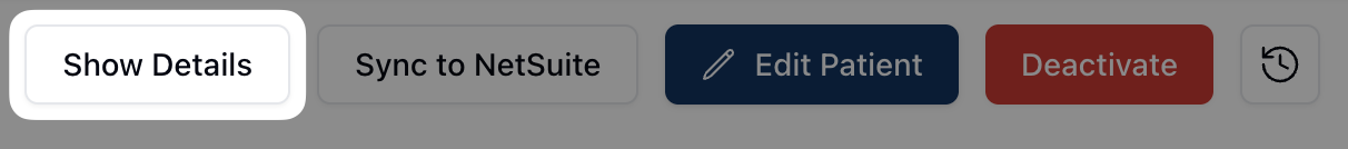 Five action buttons visible on the Patient record with Show Details highlighted.